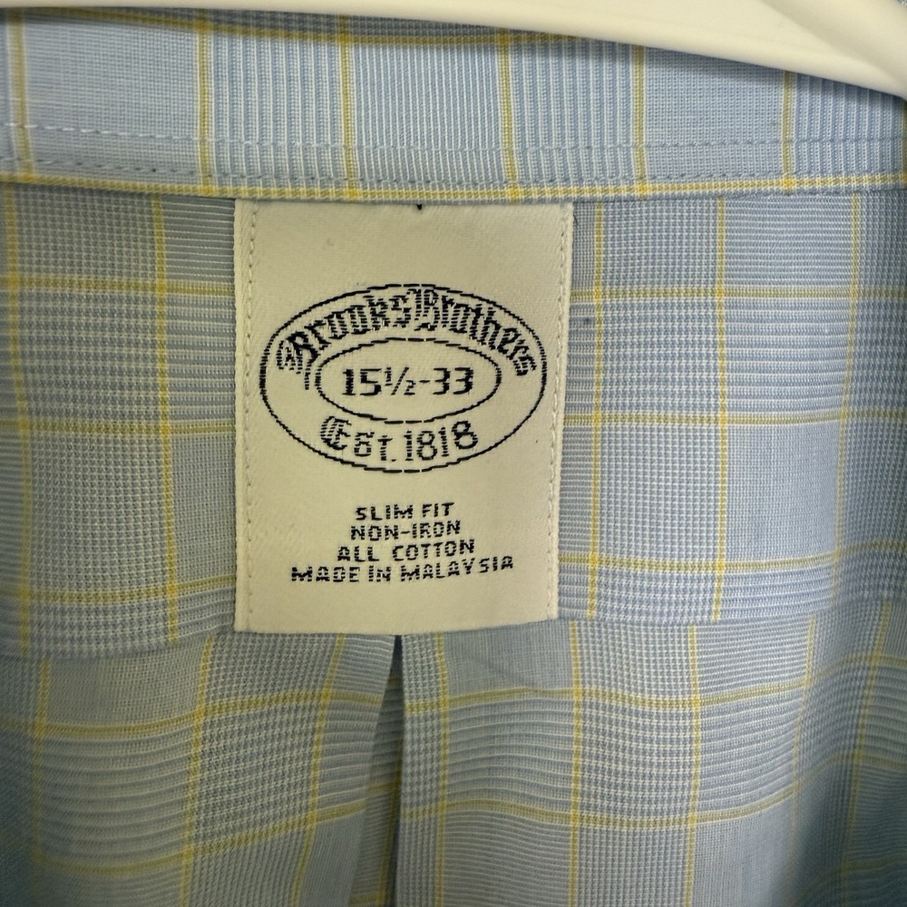 Brooks Brothers Men's‎ 15.5 33 Medium Blue Yellow Long Sleeve Button Up Shirt - Picture 3 of 8